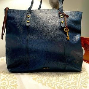 Fossil Navy Leather Tote